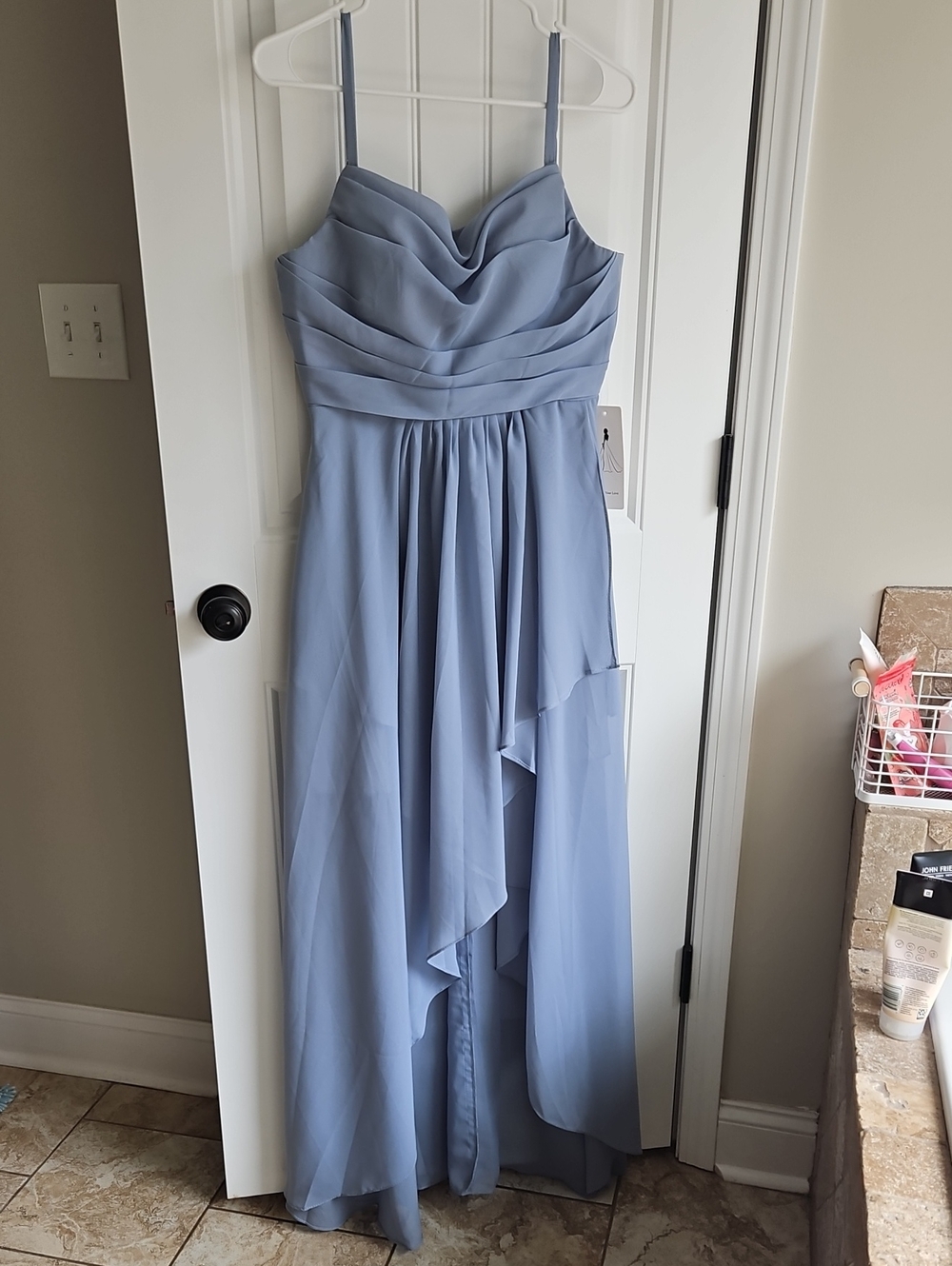 Light Blue Spaghetti Strap Evening Dress